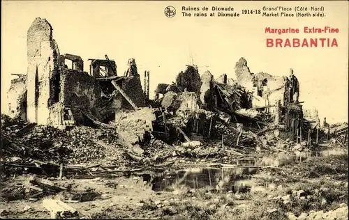 Ak Diksmuide Dixmude Westflandern, Ruines, Grand'Place Cote Nord