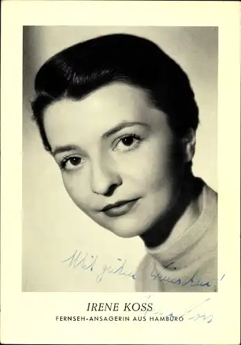 Ak Schauspielerin und Fernsehansagerin Irene Koss, Portrait, Autogramm