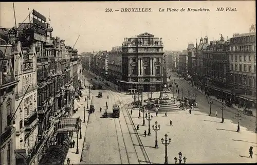 Ak Bruxelles Brüssel, Place Brouckere, Straßenbahn