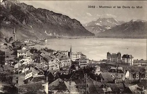 Postkarte Montreux Kanton Waadt Schweiz, Panorama, Dents du Midi