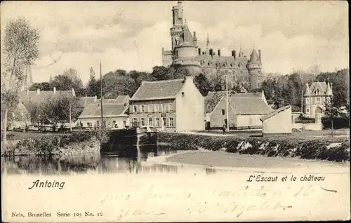 Ak Antoing Wallonien Hennegau, Die Schelde und das Schloss