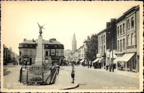 Ak Charleroi Wallonien Hennegau, Rue Neuve, La Regence und Kriegerdenkmal