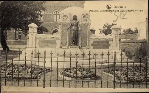Ak Quiévrain Wallonien Hennegau, Gedenkdenkmal des Ersten Weltkriegs