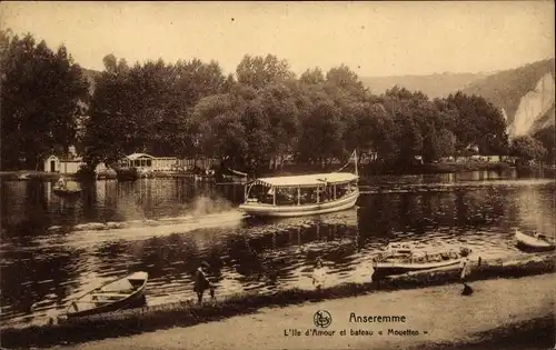 Ak Anseremme Dinant Wallonien Namur, Die Insel der Liebe, Möwenboot