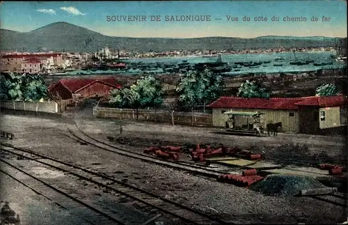 Ak Thessaloniki Griechenland, Blick von der Seite der Eisenbahn