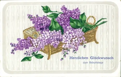 Präge Ak Glückwunsch Geburtstag, Veilchen im Korb