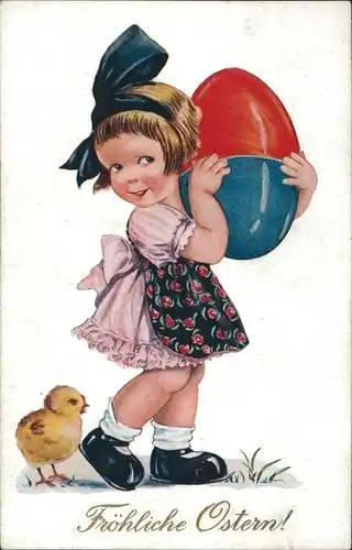 Ak Glückwunsch Ostern, Mädchen, Osterei, Küken