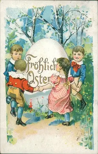 Ak Glückwunsch Ostern, Kinder tanzen um ein Osterei