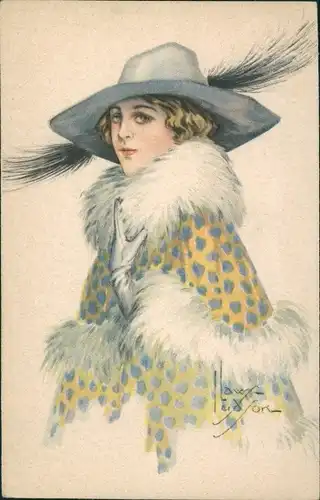 Künstler Ak Laws Ludson, Frau mit Mantel und Hut