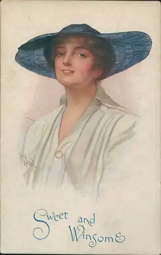 Künstler Ak Portrait einer jungen Frau mit Hut