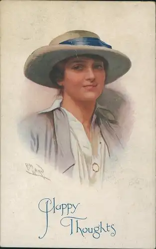 Künstler Ak Portrait einer jungen Frau mit Hut