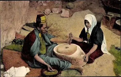 Ak Jerusalem Israel, Frauen in der Mühle