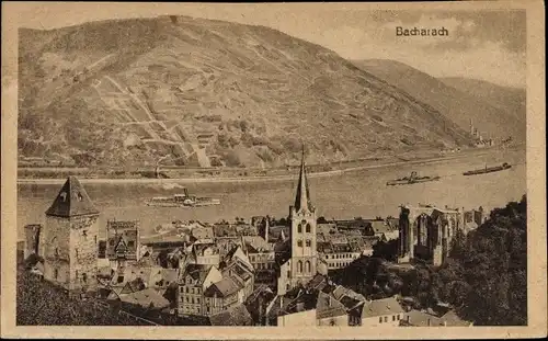 Ak Bacharach am Rhein, Panorama, Schiffe, Kirche