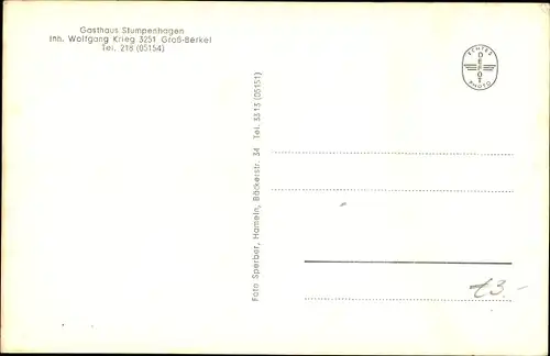 Ak Groß Berkel Aerzen im Weserbergland, Gasthaus Stumpenhagen, Panorama