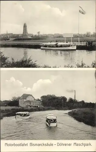 Ak Hannover Döhren Wülfel, Motorbootfahrt Bismarcksäule, Maschpark