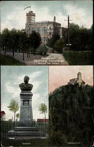 Ak Dresden Cossebaude, Gastwirtschaft Osterberg, Denkmal, Höhenansicht