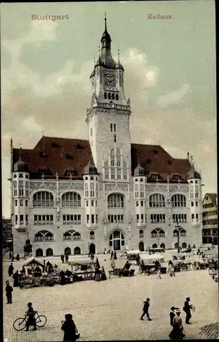 Ak Stuttgart in Württemberg, Rathaus, Markt