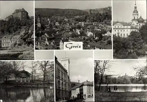 Ak Greiz im Vogtland, Schloss, Stadtkirche, Schwanenhäuschen, Rathaus, Leninpark