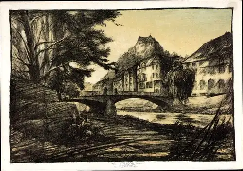 Ak Greiz im Vogtland, Oberes Schloss, Brücke