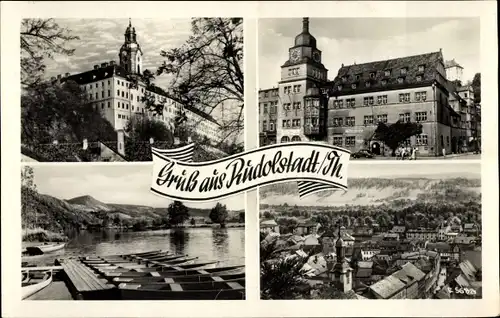 Ak Rudolstadt Thüringen, Schloss Heidecksburg, Luftbild, Boote