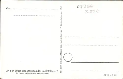 Ak Schönbrunn Ebersdorf Thüringen, Heinrichstein an der Saale, Stausee, Saaletalsperre