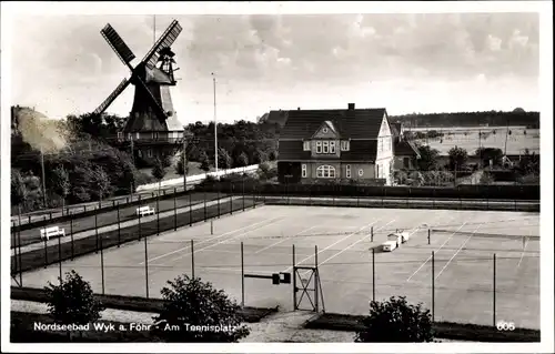 Ak Wyk auf Föhr Nordfriesland, Tennisplatz, Windmühle