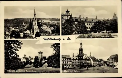 Ak Waldenburg in Sachsen, Sanatorium, Schloss, Markt, Rathaus, Oberschule