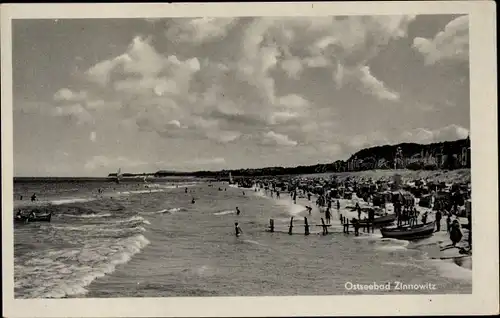 Ak Ostseebad Zinnowitz auf Usedom, Strand, Badegäste