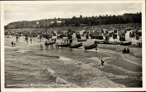 Ak Ostseebad Zinnowitz auf Usedom, Strand, Promenade, Boote