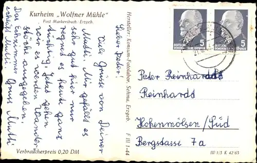 Ak Crottendorf im Erzgebirge, FDGB Erholungsheim Wolfner Mühle