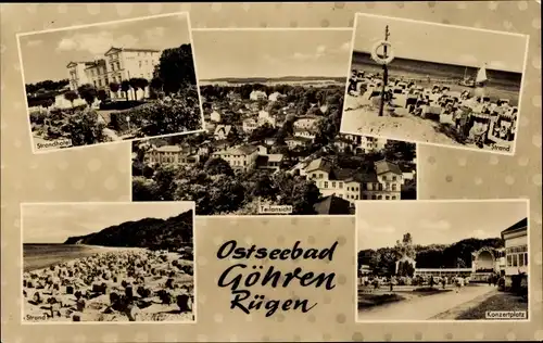 Ak Ostseebad Göhren auf Rügen, Strand, Strandhotel, Konzertplatz