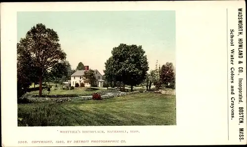 Ak Haverhill Massachusetts USA, Whittiers Geburtsort
