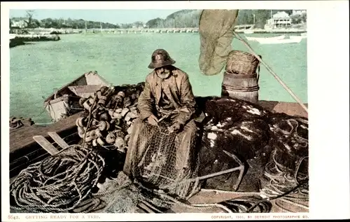 Ak Nantucket Massachusetts USA, Vorbereitungen für eine Reise