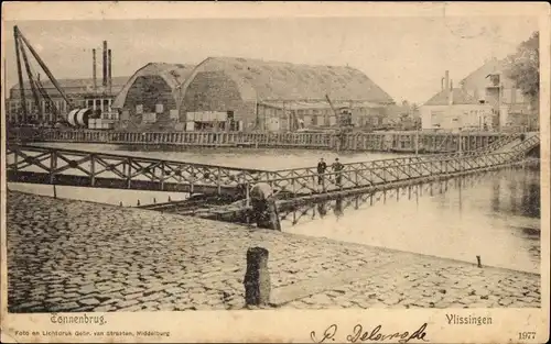 Ak Vlissingen Zeeland Niederlande, Tonnenbrug, Lagerhallen