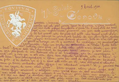 Präge Wappen Ak Genova Genua Liguria, S. Georgius Equitum Patronus