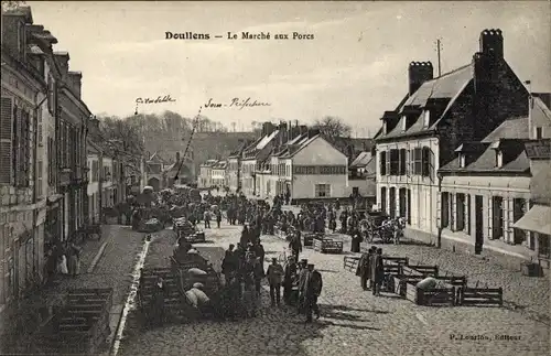 Ak Doullens Somme, Schweinemarkt