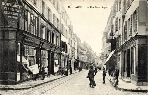 Ak Melun Seine et Marne, Rue Saint Aspais