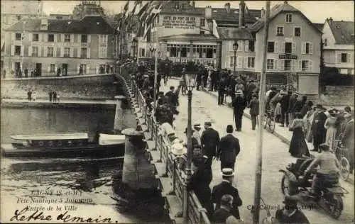 Ak Lagny Seine et Marne, Nautisches Festival 1910, Eingang zur Stadt, Hotel du Pont de Fer
