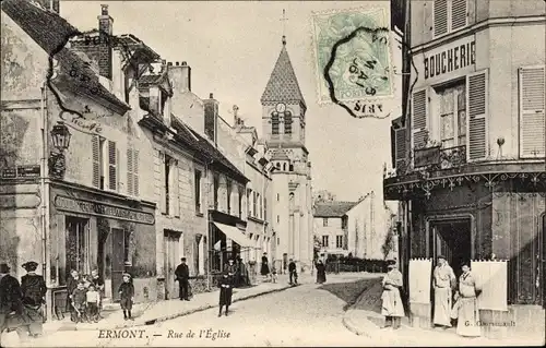 Ak Ermont Val d'Oise, Rue de l'Eglise, Metzgerei