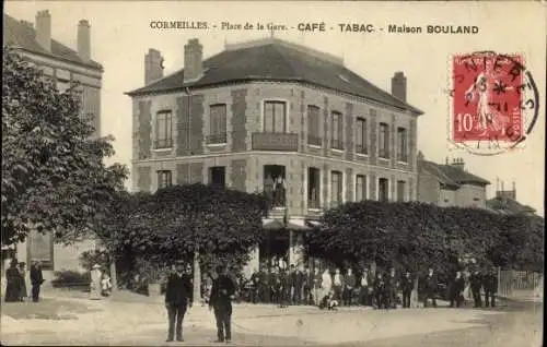 Ak Cormeilles Val d'Oise, Place de la Gare, Café Bouland