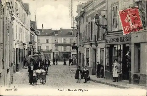 Ak Deuil la Barre Val d'Oise, Rue de l'Eglise, Kurzwaren