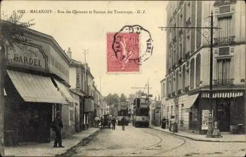 Ak Malakoff Hauts de Seine, Rue des Clozeaux und Straßenbahnhaltestelle