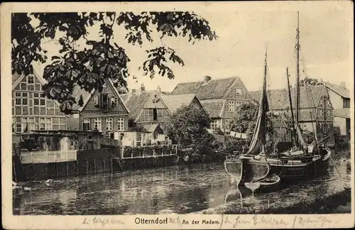 Ak Otterndorf Kreis Cuxhaven, Partie an der Medem, Segelschiff