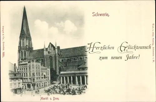 Ak Schwerin in Mecklenburg, Glückwunsch Neujahr, Markt, Dom