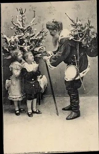 Ak Glückwunsch Weihnachten, Weihnachtsmann, Kinder, Tannenbaum