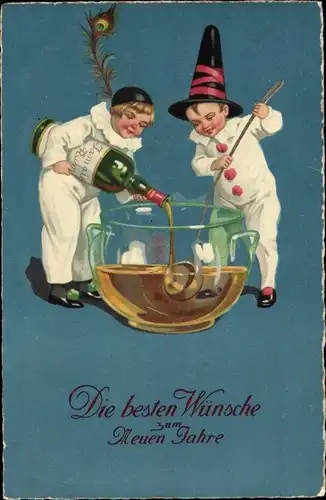 Ak Glückwunsch Neujahr, Kinder, Wasserschale, Sektflasche