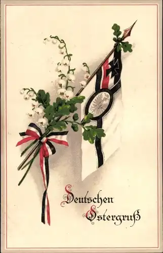 Ak Glückwunsch Ostern, Fahne, Eichenlaub, Patriotik Kaiserreich, Maiglöckchen