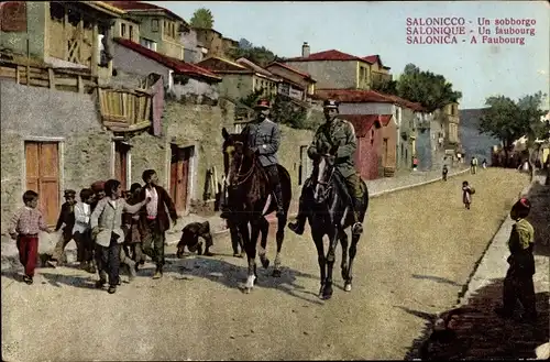 Ak Thessaloniki Griechenland, Französische Soldaten, Straßenpartie, Kinder
