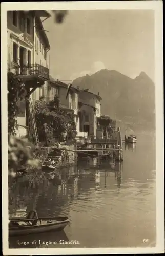 Ak Gandria Lago di Lugano Tessin Schweiz, See, Ruderboot, Berge