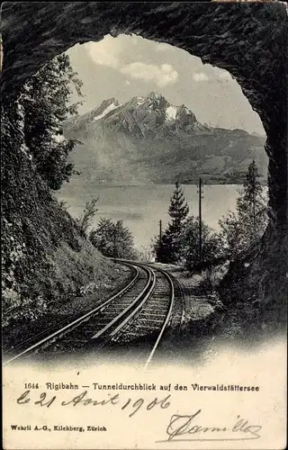 Ak Kt. Luzern, Vierwaldstätter See, Rigibahn, Tunneldurchblick